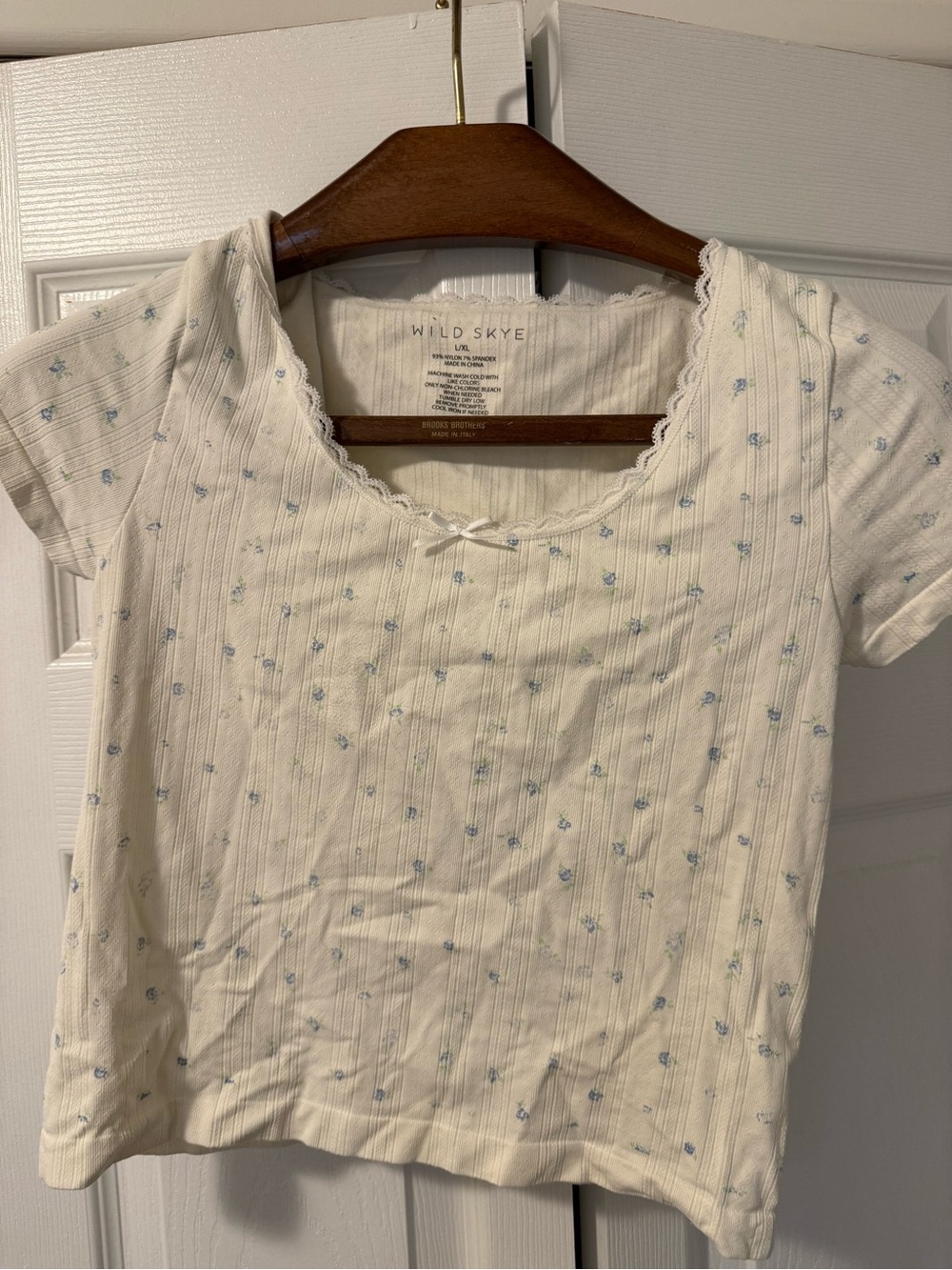 Wild Fable Cream Ribbed Floral Short Sleeve Crop Top
